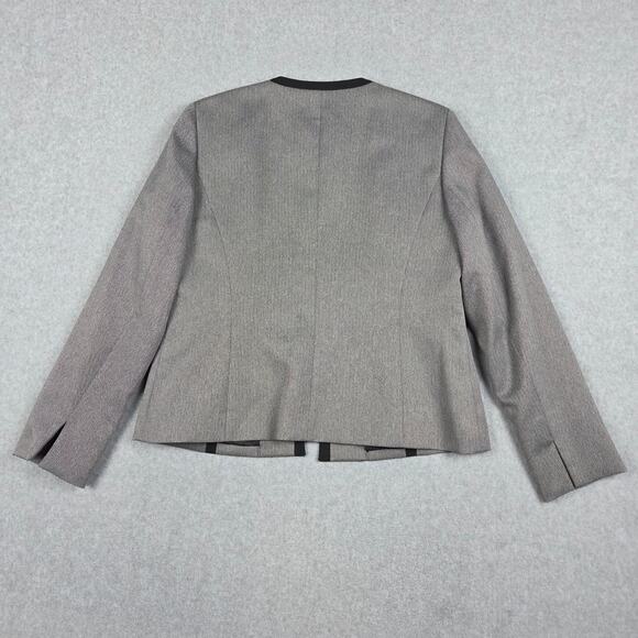 Black Label by Evan Picone Size 10 Open Front Jacket Gray Black Contrast Trim - Picture 6 of 11